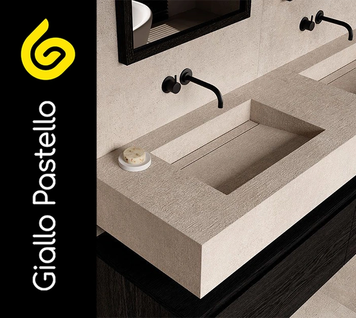 Arredare il bagno: lavabo integrato nel piano - Giallo Pastello