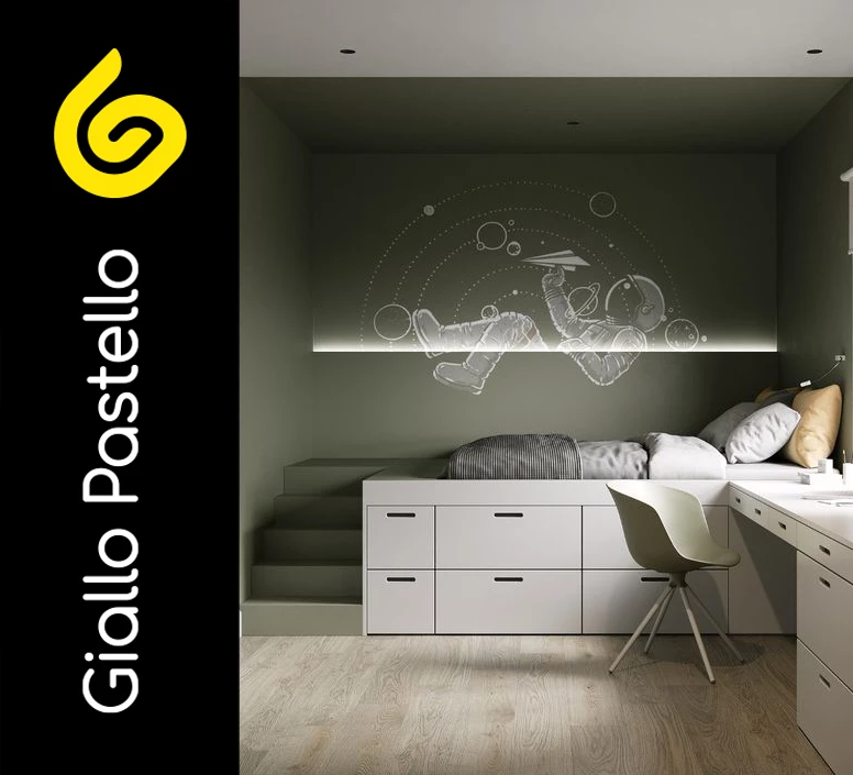 Carta da parati per cameretta bambini tema spazio - Giallo Pastello Interior Design Brescia