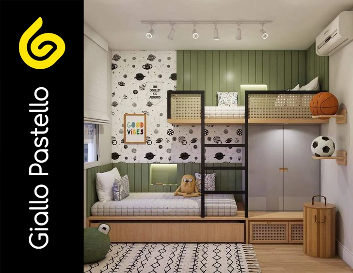 Carta da parati bambini con universo pianeti e razze spaziali - Giallo Pastello Interior Design Brescia