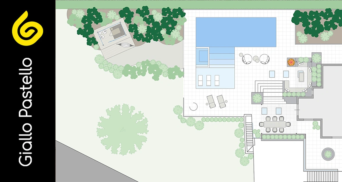 Progettazione paesaggistica e arredo outdoor con planimetria - Giallo Pastello Interior Design