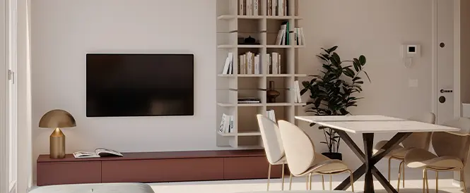 Ristrutturazione chiavi in mano a brescia living con televisore - Giallo Pastello
