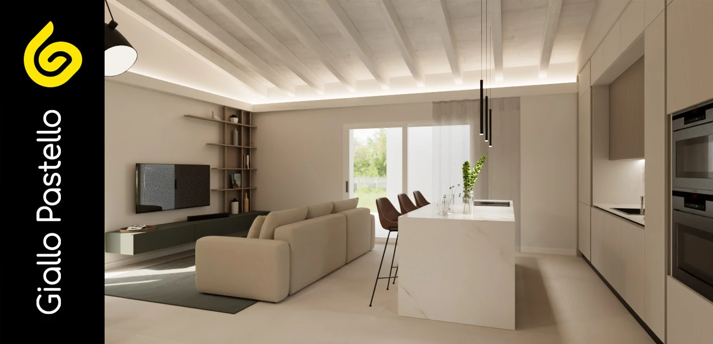 Spazi casa: esempio di salotto con divano e tv - Giallo Pastello Interior Design Brescia Milano
