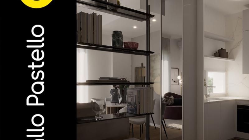 Zona living e cucina - Arredamento bilocale: un nuovo charme per questo appartamento in città - Giallo Pastello
