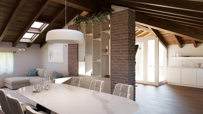 Ristrutturazione Mansarda su Misura: sala da pranzo con tavolo - Giallo Pastello Interior Design Brescia