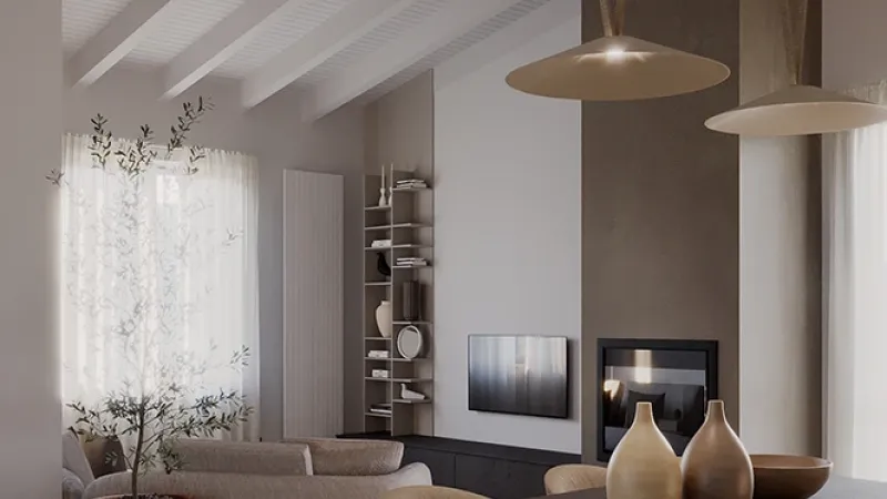 Restyling Living: Stile Japandi, zona giorno con tavolo da pranzo - Giallo Pastello Interior Design